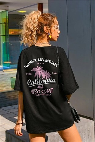 Kadın Siyah California Baskılı T-shirt