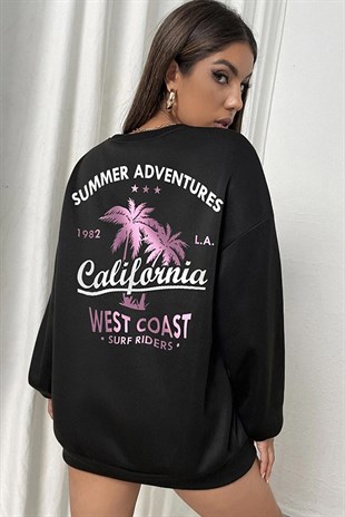 Siyah California Baskılı Sweatshirt