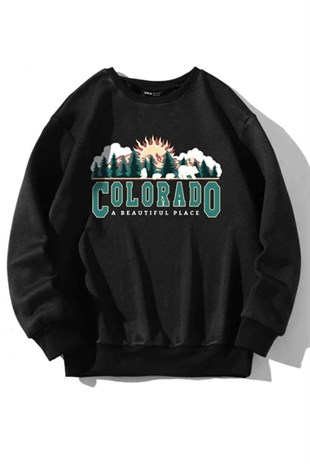 Unisex Siyah Colorado Baskılı Sweatshirt